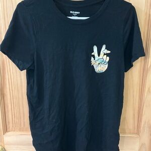 Old Navy Black Tee with Peace Sign Graphic